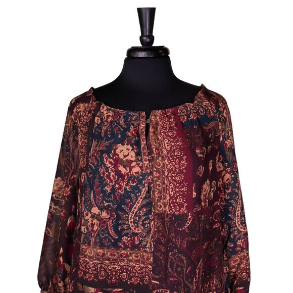 Chaps Ralph Lauren Women's Blouse Floral Paisley Patchwork Peasant Boho Top PL - Picture 5 of 8